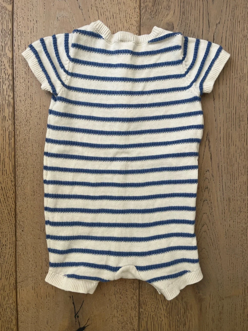 Carter’s Baby Boy Romper Blue Cream Stripe Knit Buttons 3-6 month Cotton Oeko